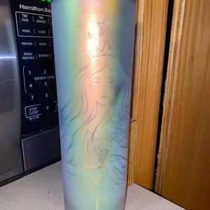 16 ounce Starbucks teal blue green mermaid plastic cup with lid